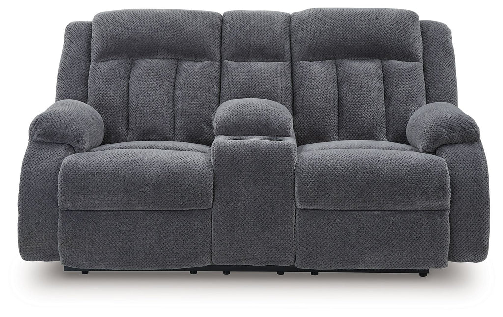 Observation - Double Reclining Power Loveseat With Console - Steel - Stylish Home Furniture