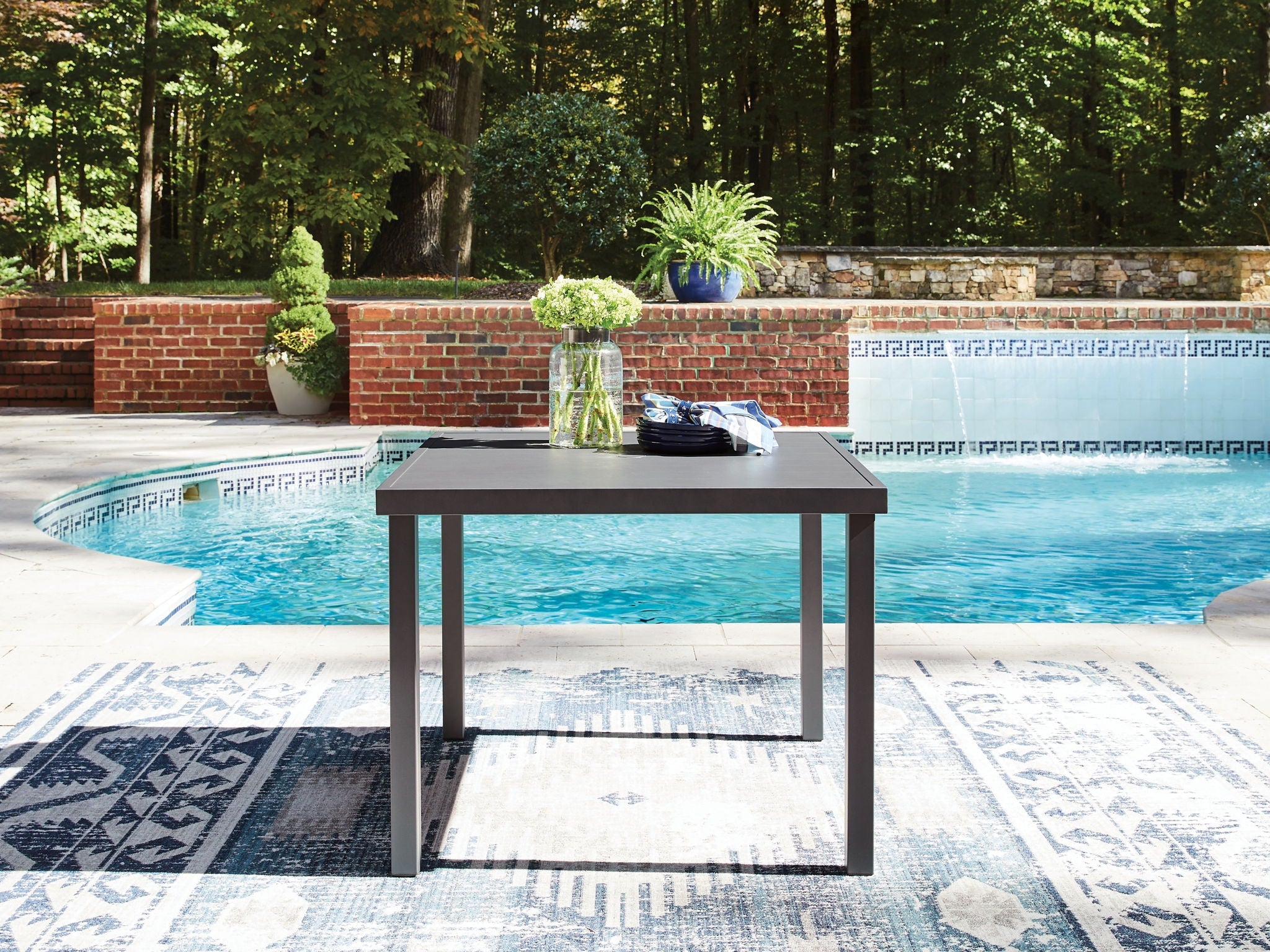 Rocky Creek - Square Dining Table With Umbrella Option - Gray - Stylish Home Furniture