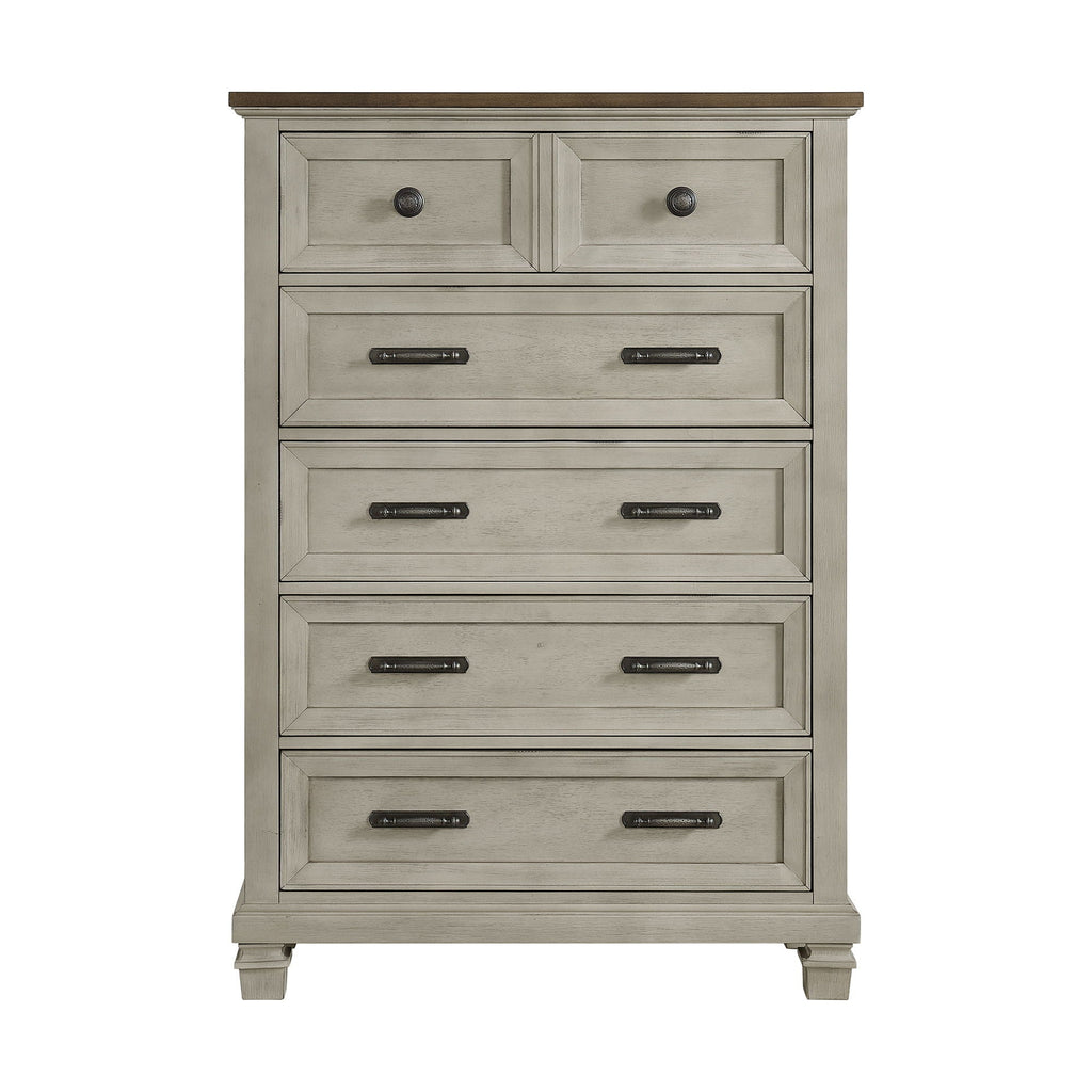 Farmington - 5 Drawer Chest - Medium Brown / Washed Stone