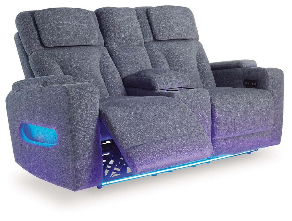 Studio Cave - Power Reclining Loveseat with Console - Steel - Stylish Home Furniture