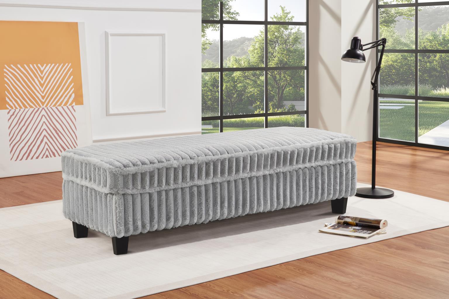 U321 - Corduroy Ottoman - Gray - Stylish Home Furniture