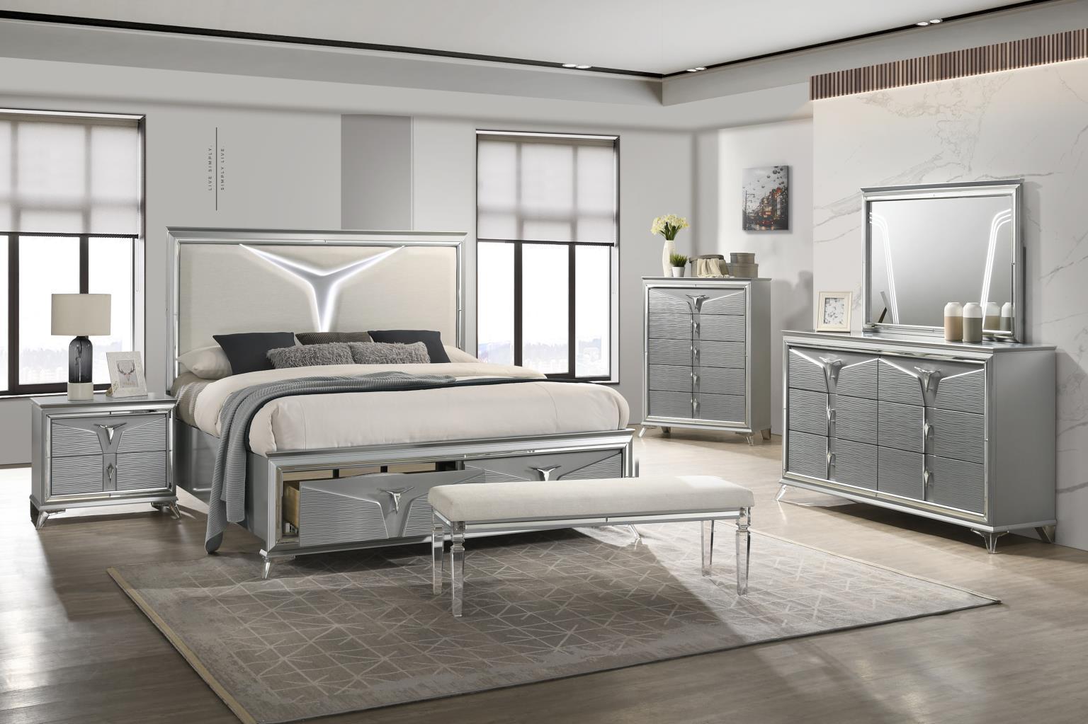 B024 - Bench - Olive Shimmer Silver - Stylish Home Furniture