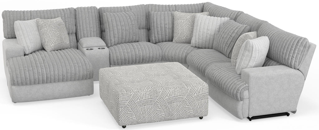 Abraxas - 6 Piece Power Reclining Sectional With Lay-Back Chaise, 2 Reclining Seats, And Included Cocktail Ottoman (LSF Chaise) - Moonstruck - Stylish Home Furniture