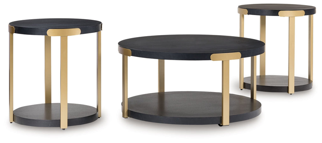 Shylore - Occasional Table Set (Set of 3) - Black / Brass Finish - Stylish Home Furniture