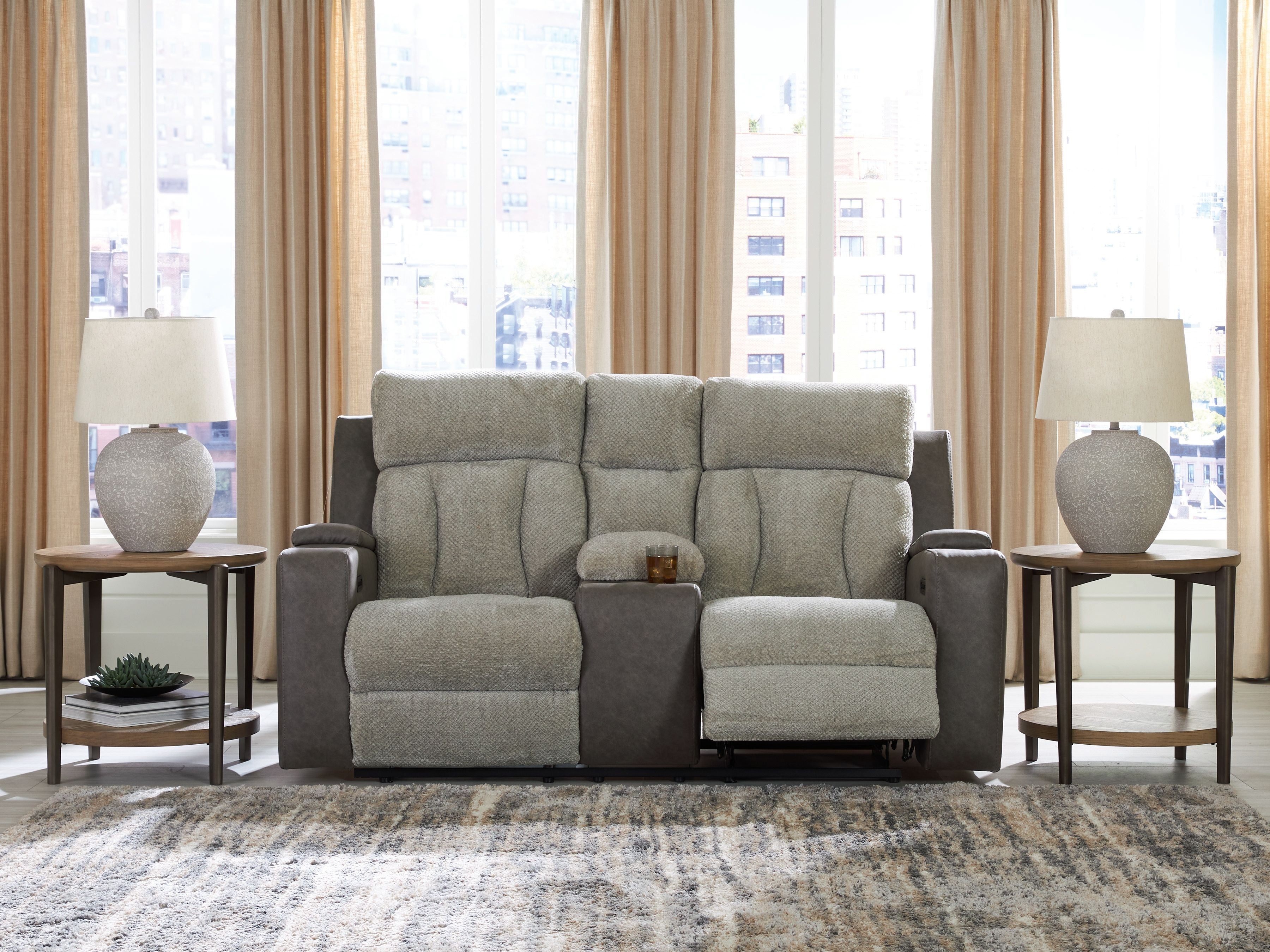 WhipLash - Power Reclining Loveseat With Console / Adj Headrest - Sisal - Stylish Home Furniture