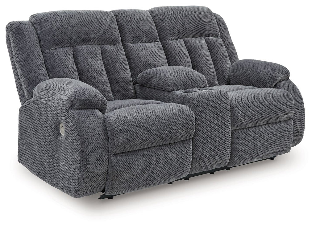 Observation - Double Reclining Power Loveseat With Console - Steel - Stylish Home Furniture