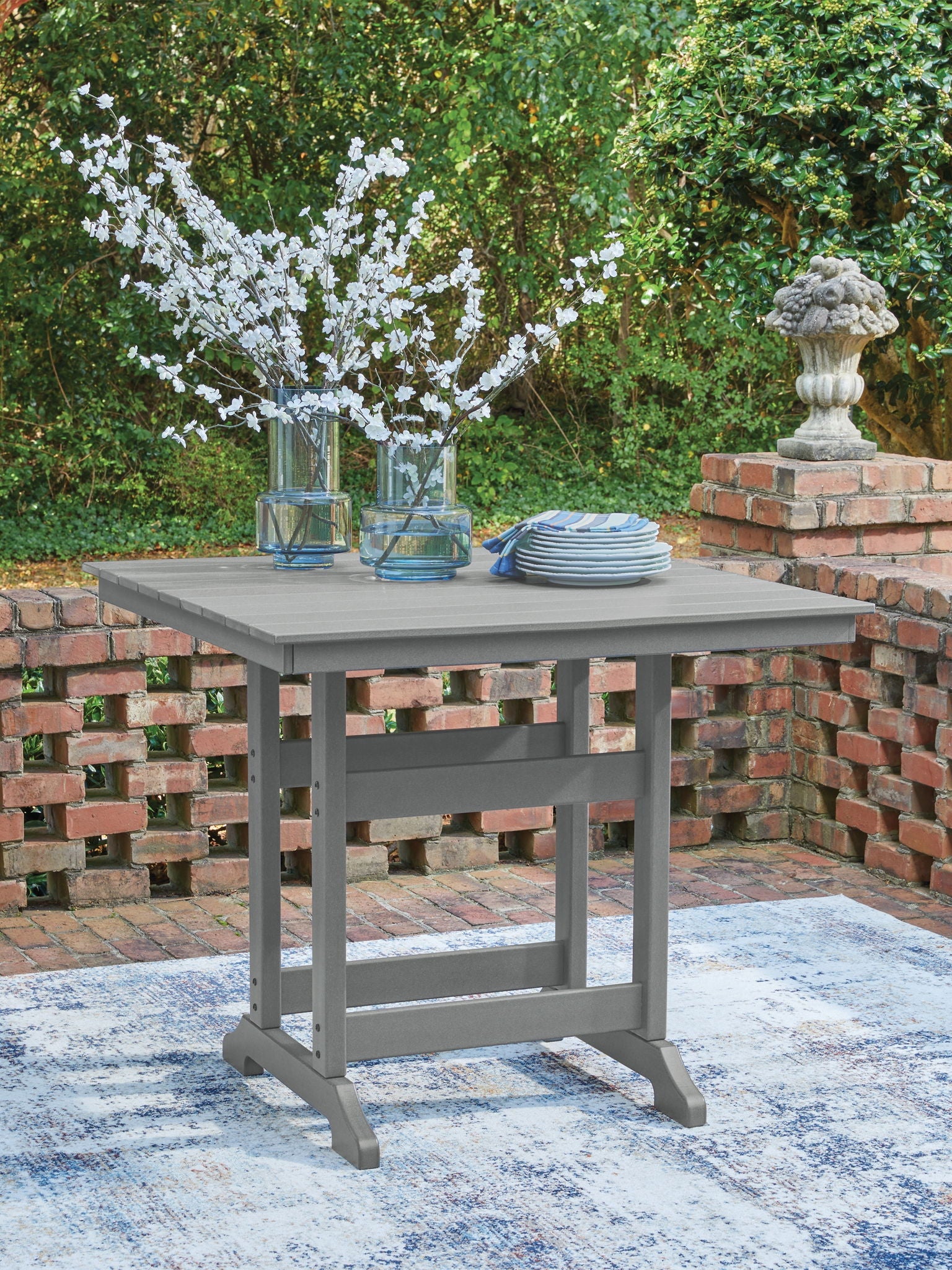 Sanctuary Beach - Square Counter Table With Umbrella Option - Dark Gray - Stylish Home Furniture