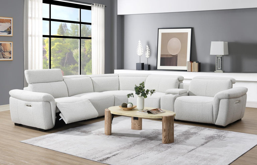 U15 - 6 Piece Beige Power Reclining Sectional With Power Headrest - White - Stylish Home Furniture