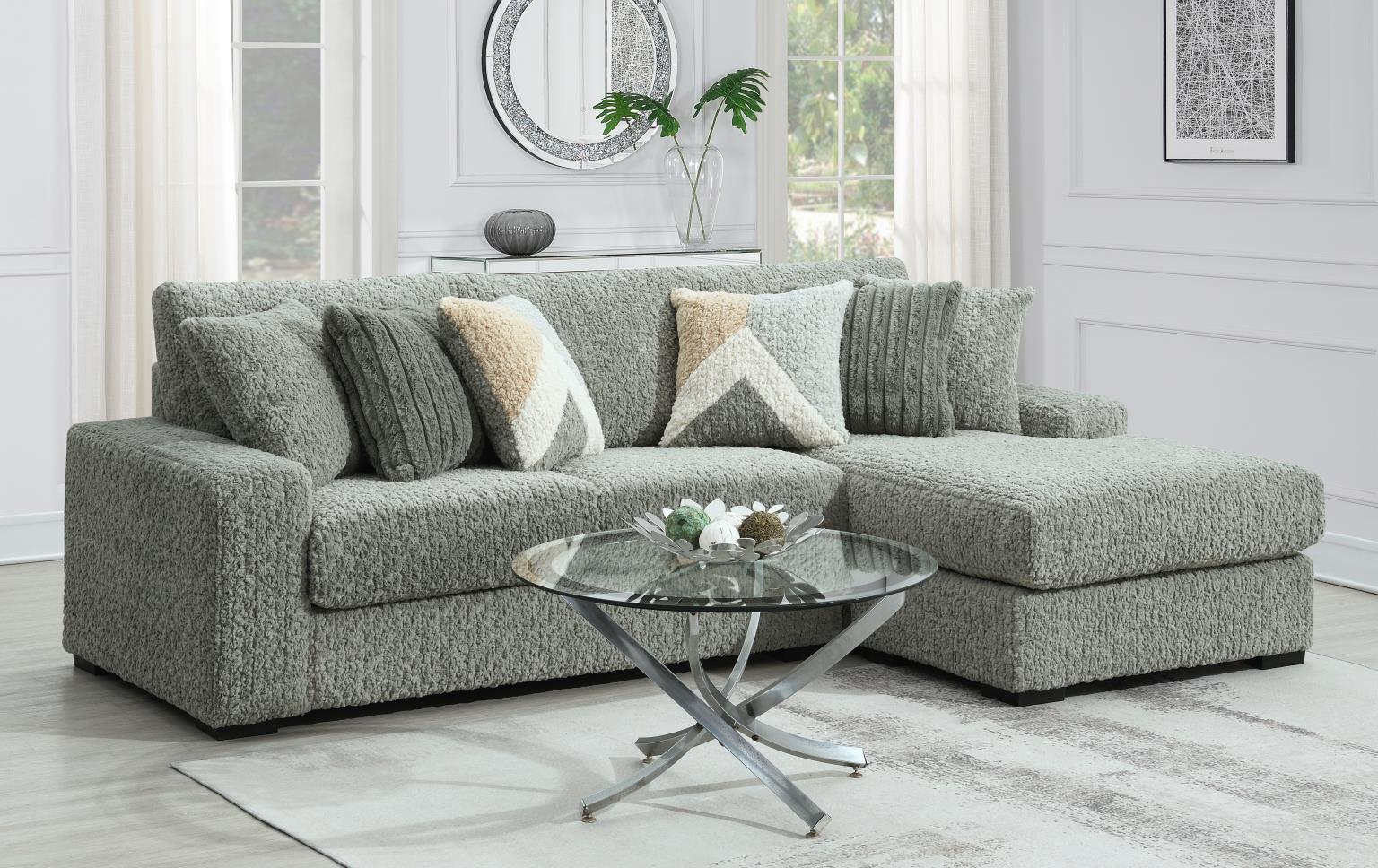 U282 - 6 Piece Setional With Right Chaise (1 LAF + 1 Wedge + 2 Armless Chair + 1 Console + 1 RAF Chaise) - Gray - Stylish Home Furniture