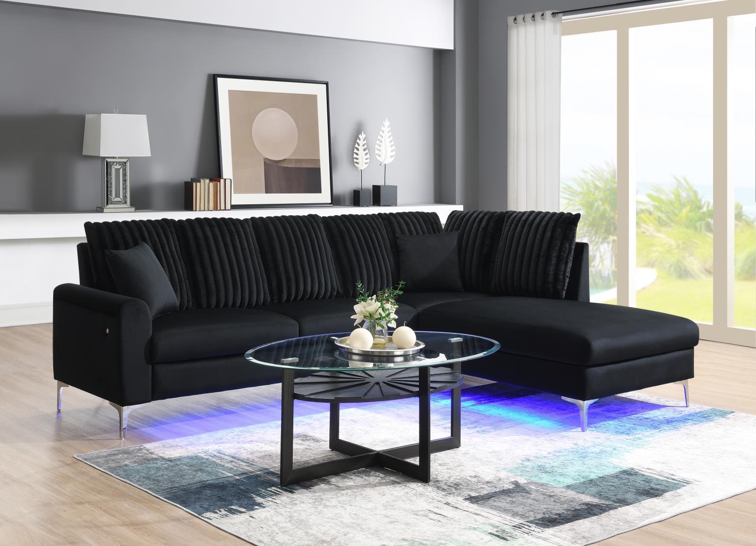 U380 - 2 Piece LED Sectional - Black - Stylish Home Furniture