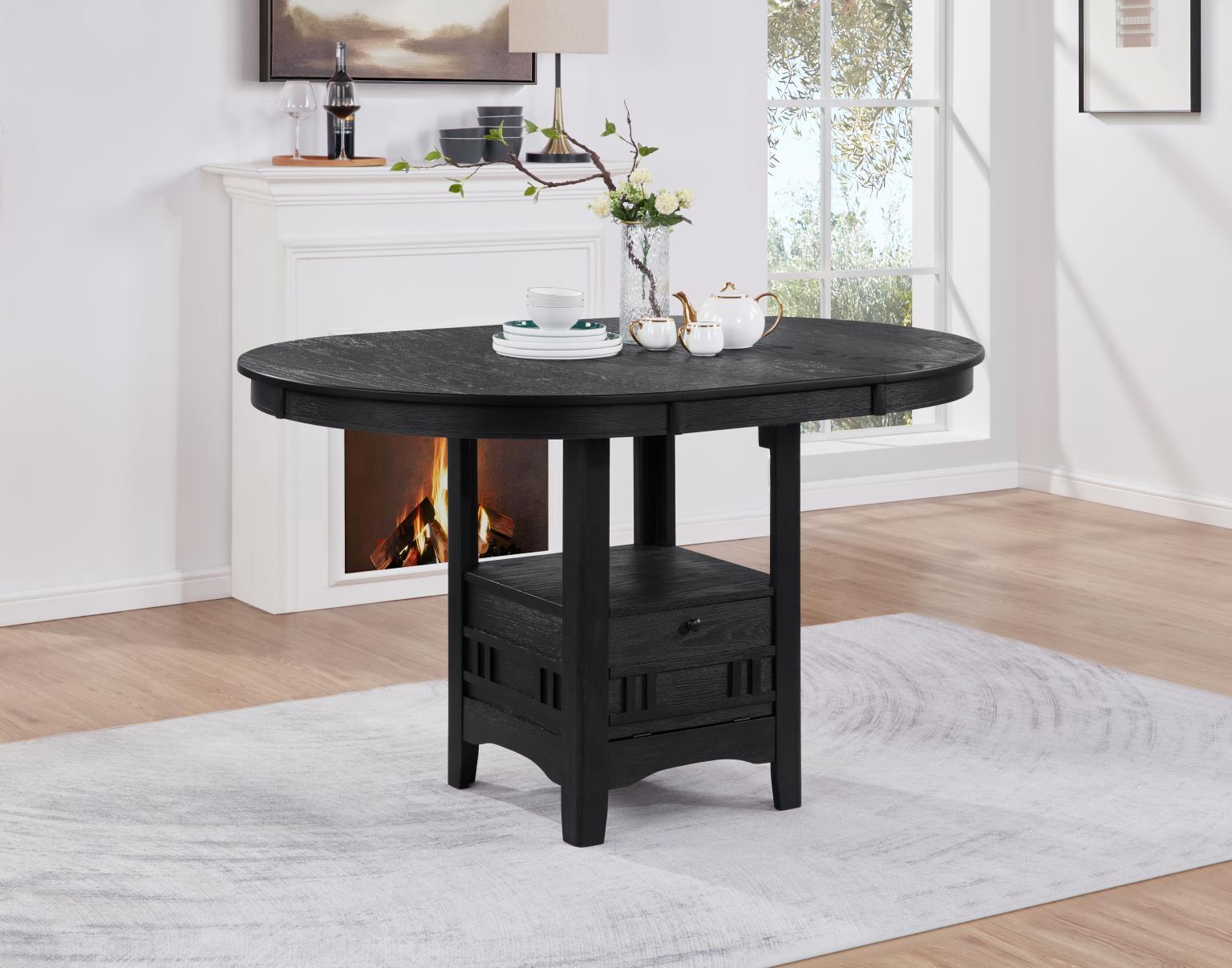 D151 - Counter Height Extension Table Wire Brush - Black - Stylish Home Furniture