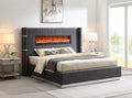 B544 - Velvet Bed With Fireplace & Bluetooth Speaker & USB - Stylish Home Furniture