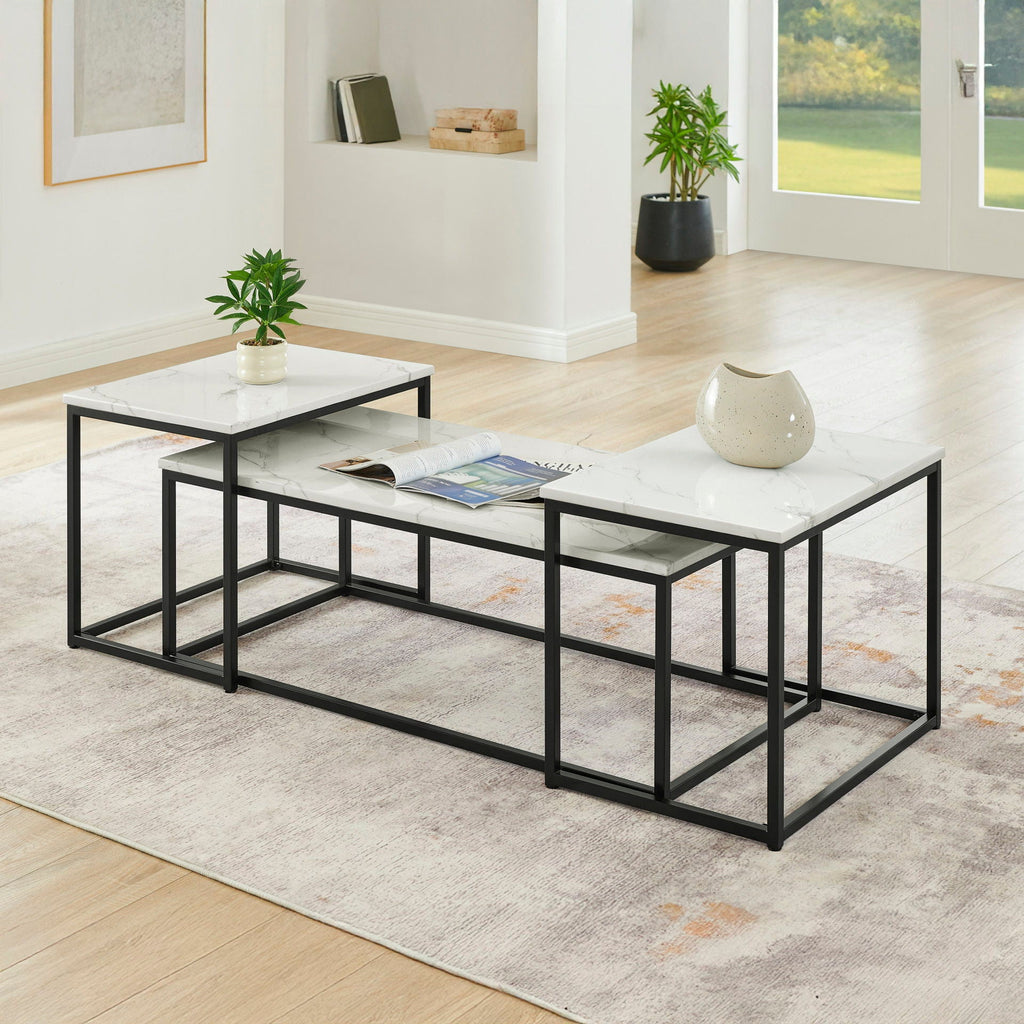 Vetra - Faux Marble 3 Piece Occasional Set - (Coffee & 2 End Tables) - Black / White - Stylish Home Furniture