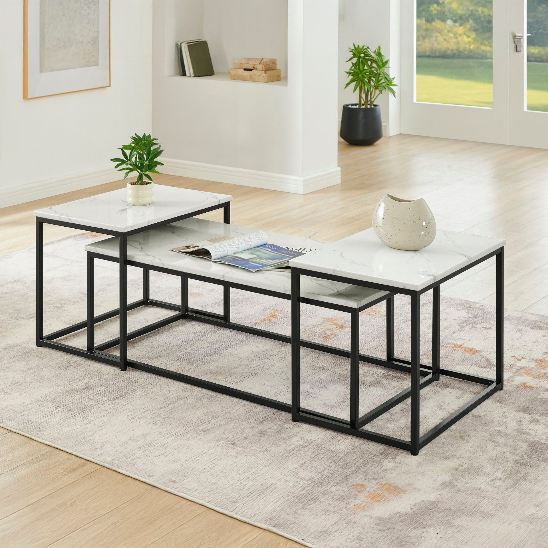 Vetra - Faux Marble 3 Piece Occasional Set - (Coffee & 2 End Tables) - Black / White - Stylish Home Furniture