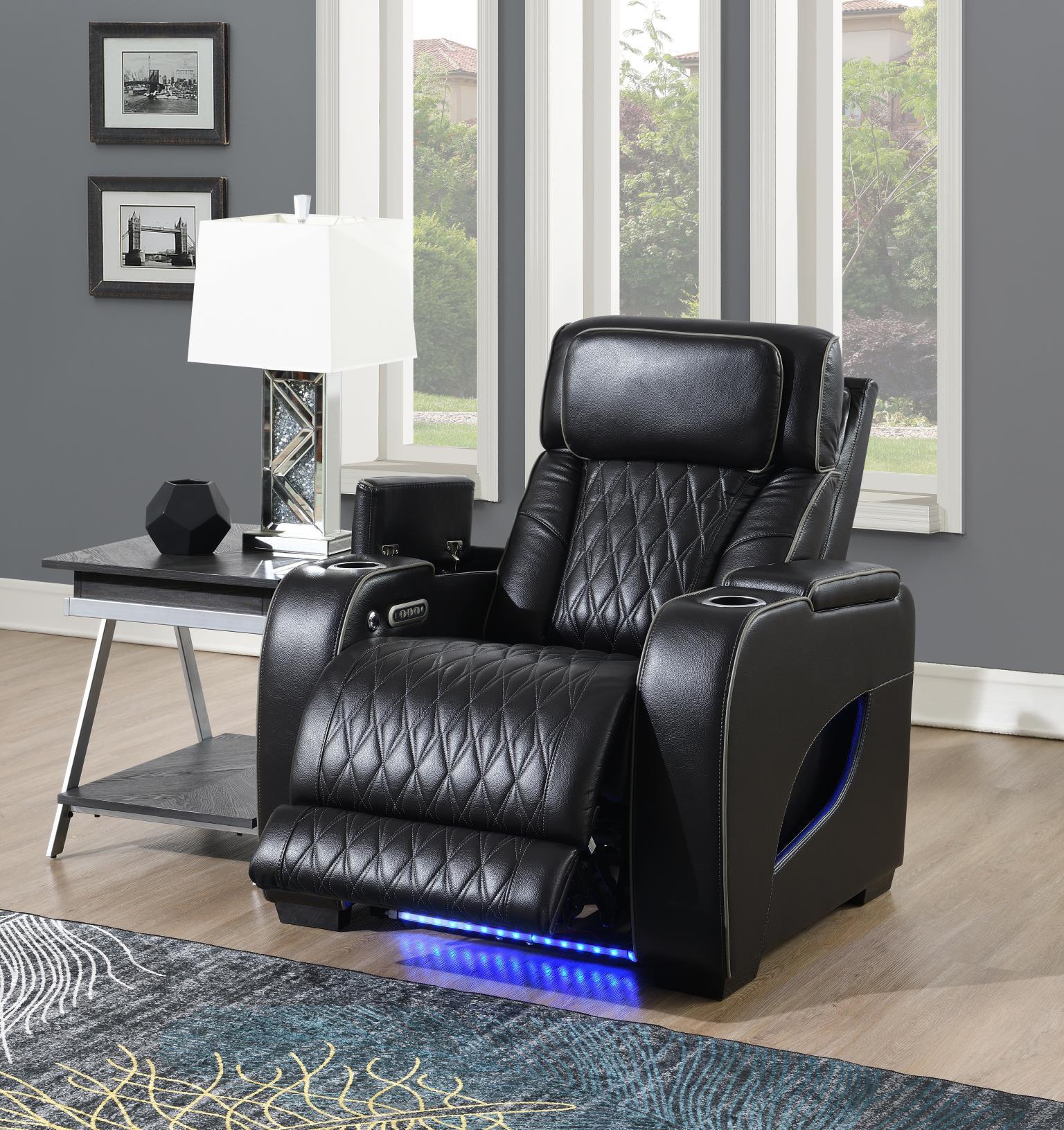 U70 - Power Reclining With Power Headrest, Massage, Heat, Ambient Lighting, Storage Arms / USB - Black - Stylish Home Furniture