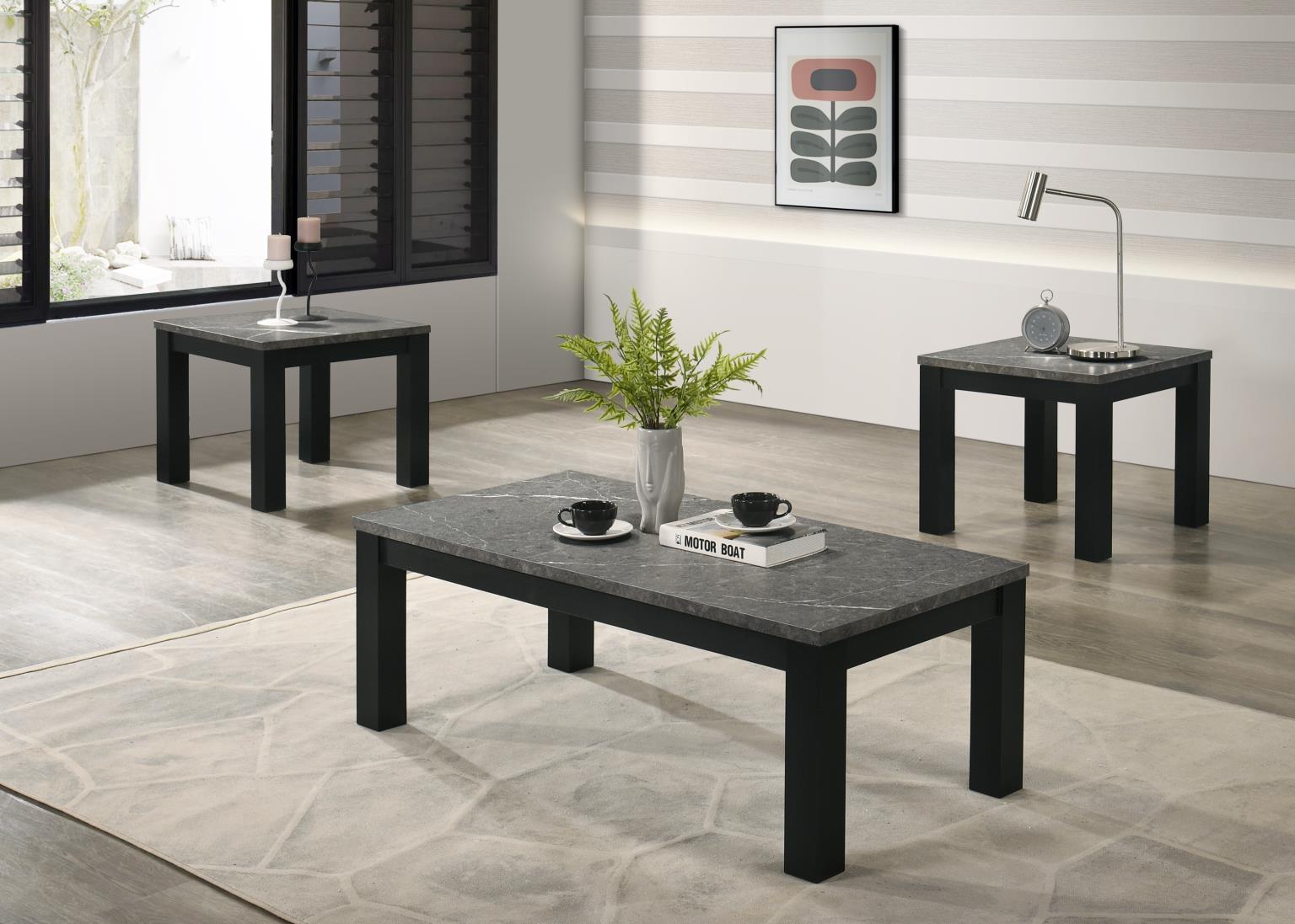 T230 - Melamine Top 3 Piece Table Set (Coffee And 2 End Tables) - Dark Gray - Stylish Home Furniture