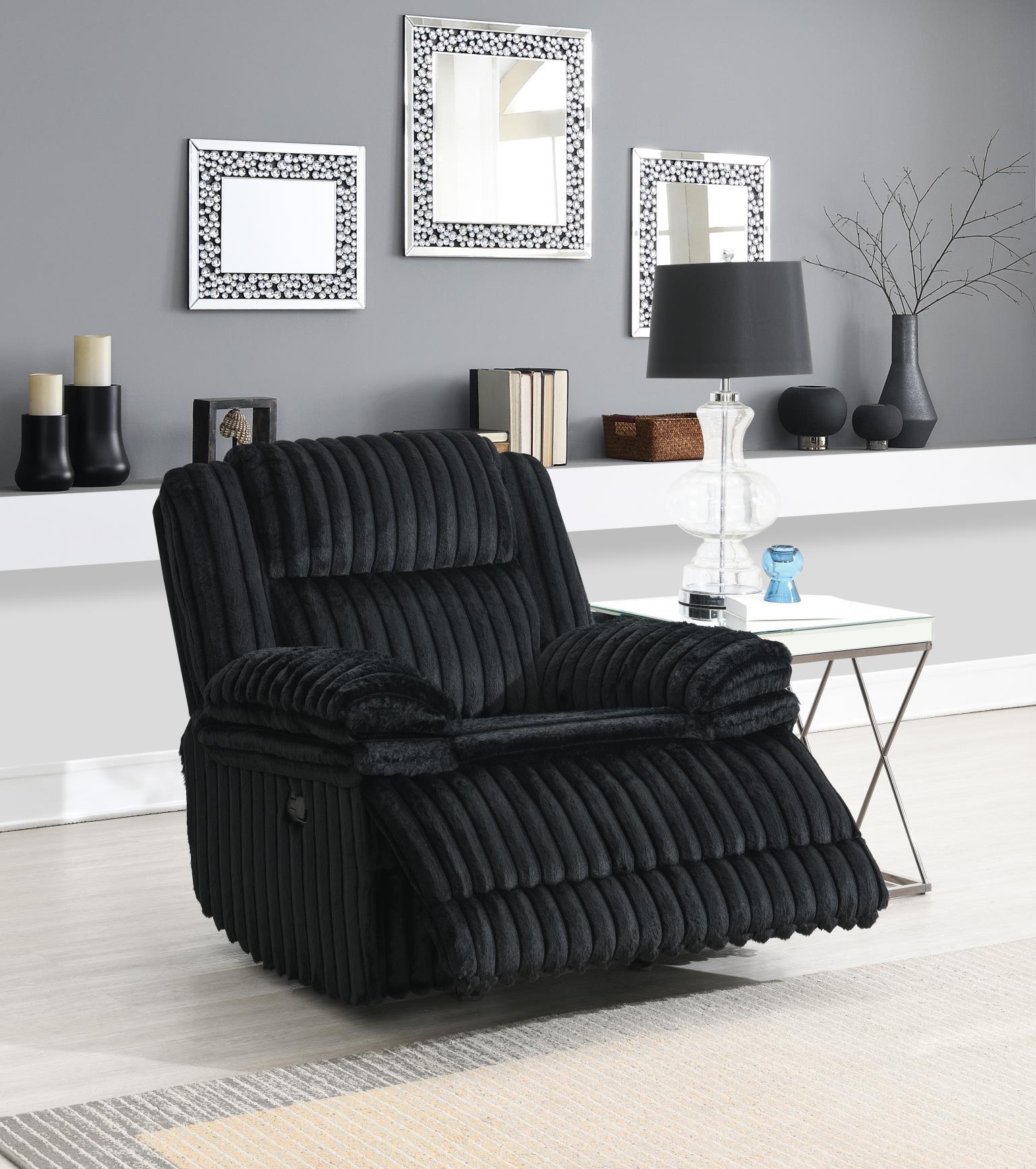U112 - Corduroy Motion Sofa With Dropdown - Black - Stylish Home Furniture