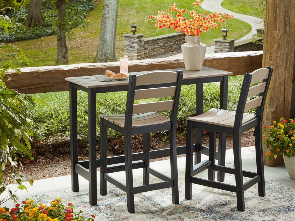 Shoreline Beach - Outdoor Counter Table And 2 Barstools (Set of 3) - Black / Beige - Stylish Home Furniture