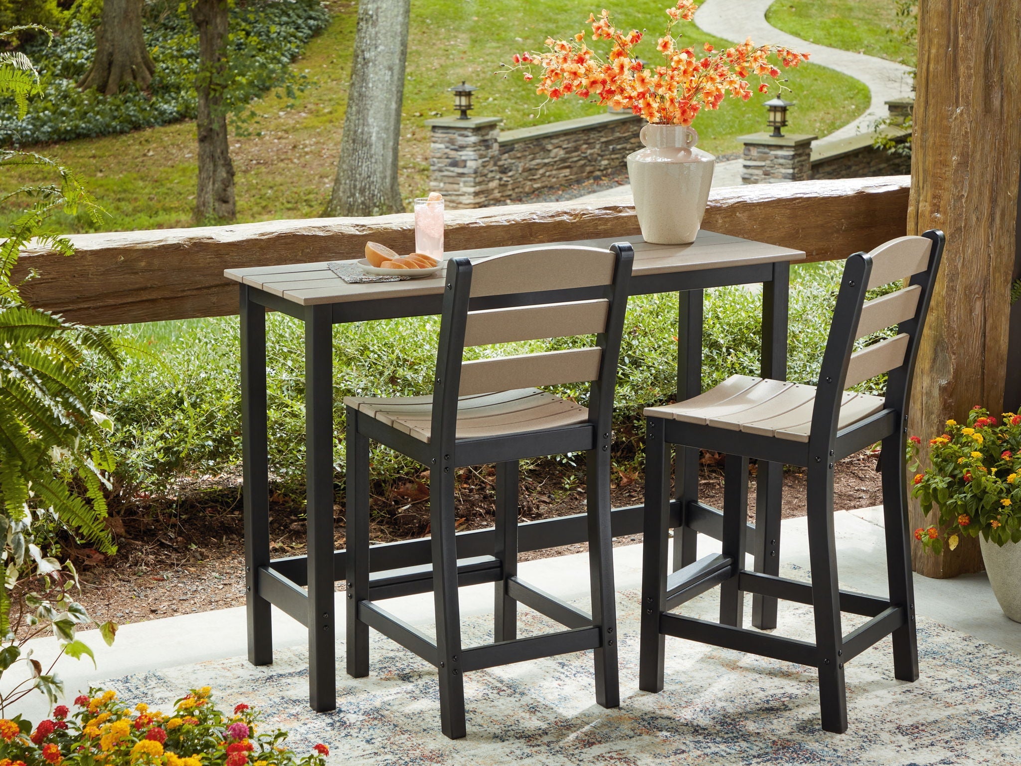 Shoreline Beach - Outdoor Counter Table And 2 Barstools (Set of 3) - Black / Beige - Stylish Home Furniture