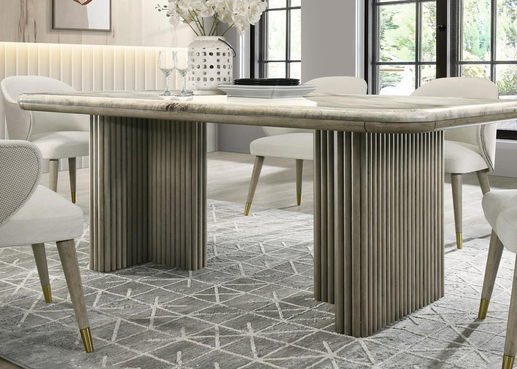 D070 - Oak Rectangular Dining Table With Marble Top - Golden Sand - Stylish Home Furniture