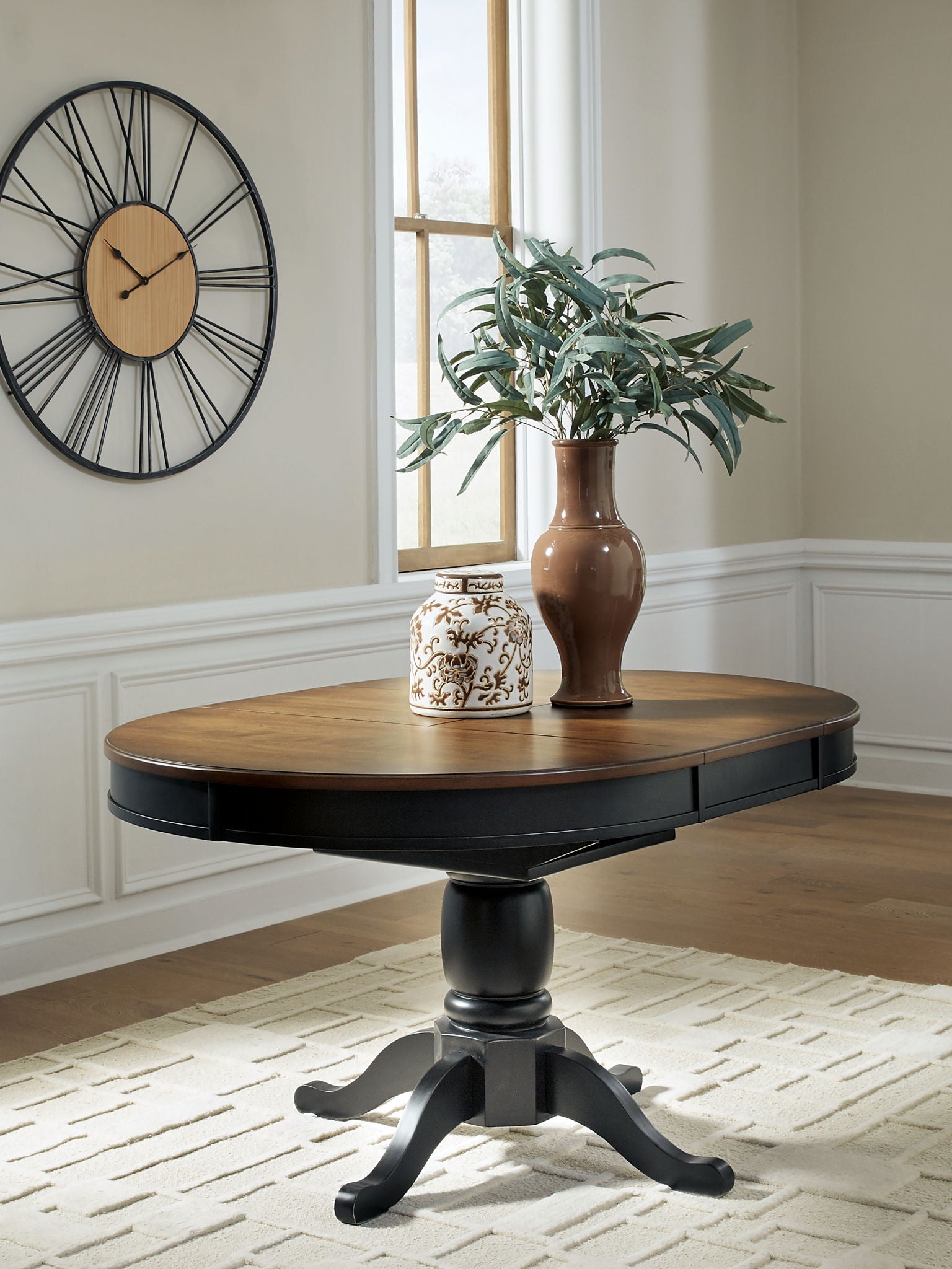 Clorazi - Oval Dining Room Butterfly Extension Table - Black / Brown - Stylish Home Furniture