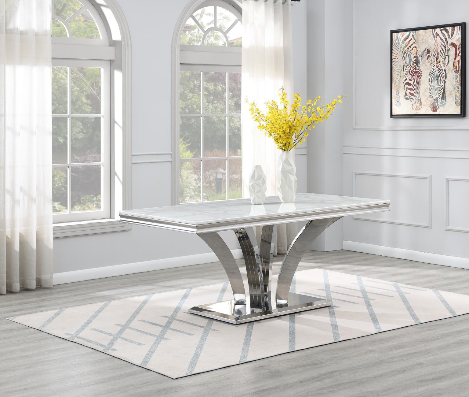 G-083-T-WHITE - Marble Dining Table - White - Stylish Home Furniture