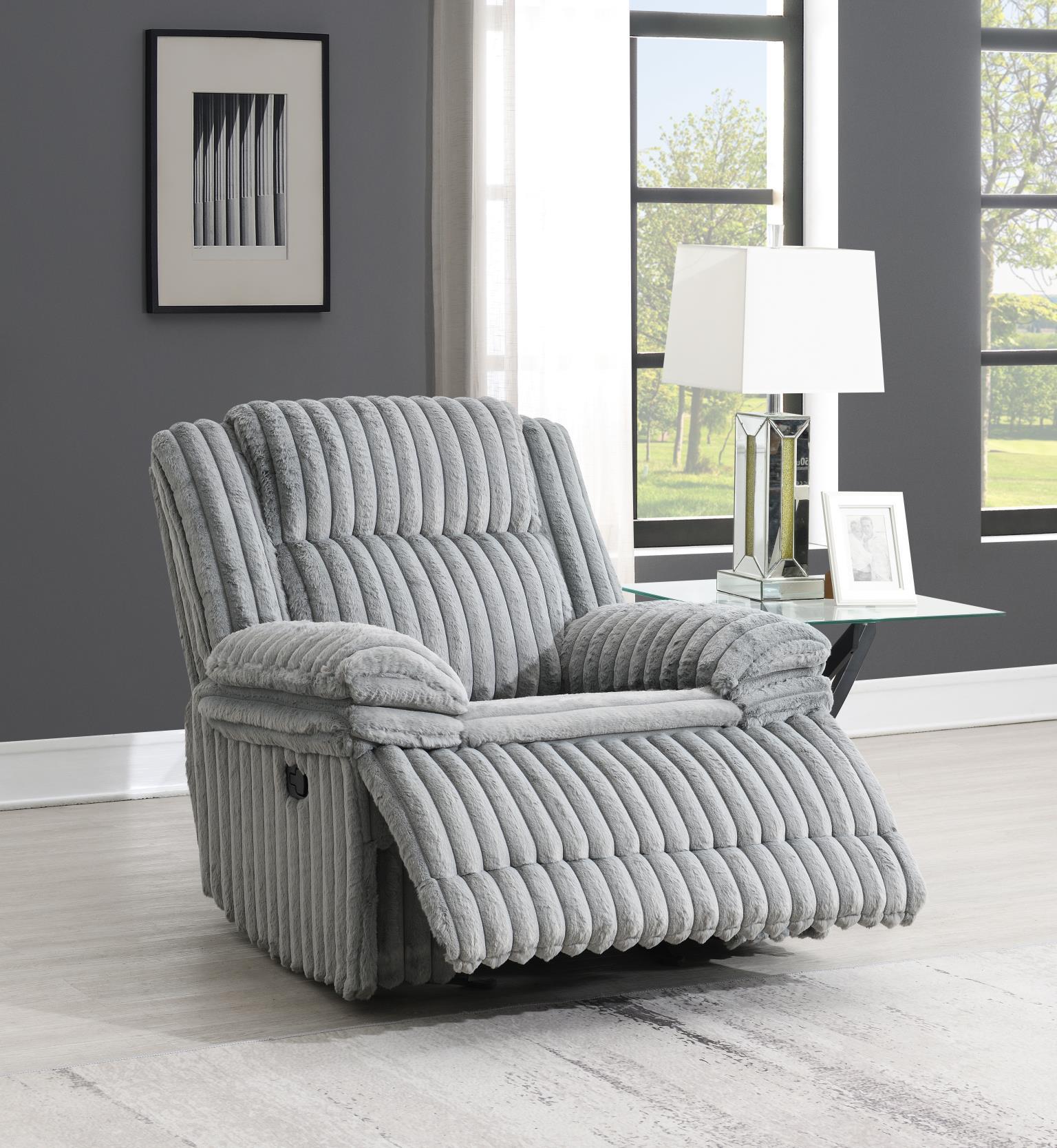 U113 - Corduroy Motion Chair - Gray - Stylish Home Furniture