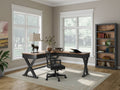 Wildenauer - 4 Pc. - Home Office Desk And Return, Swivel Desk Chair, Bookcase - Brown / Black - Stylish Home Furniture