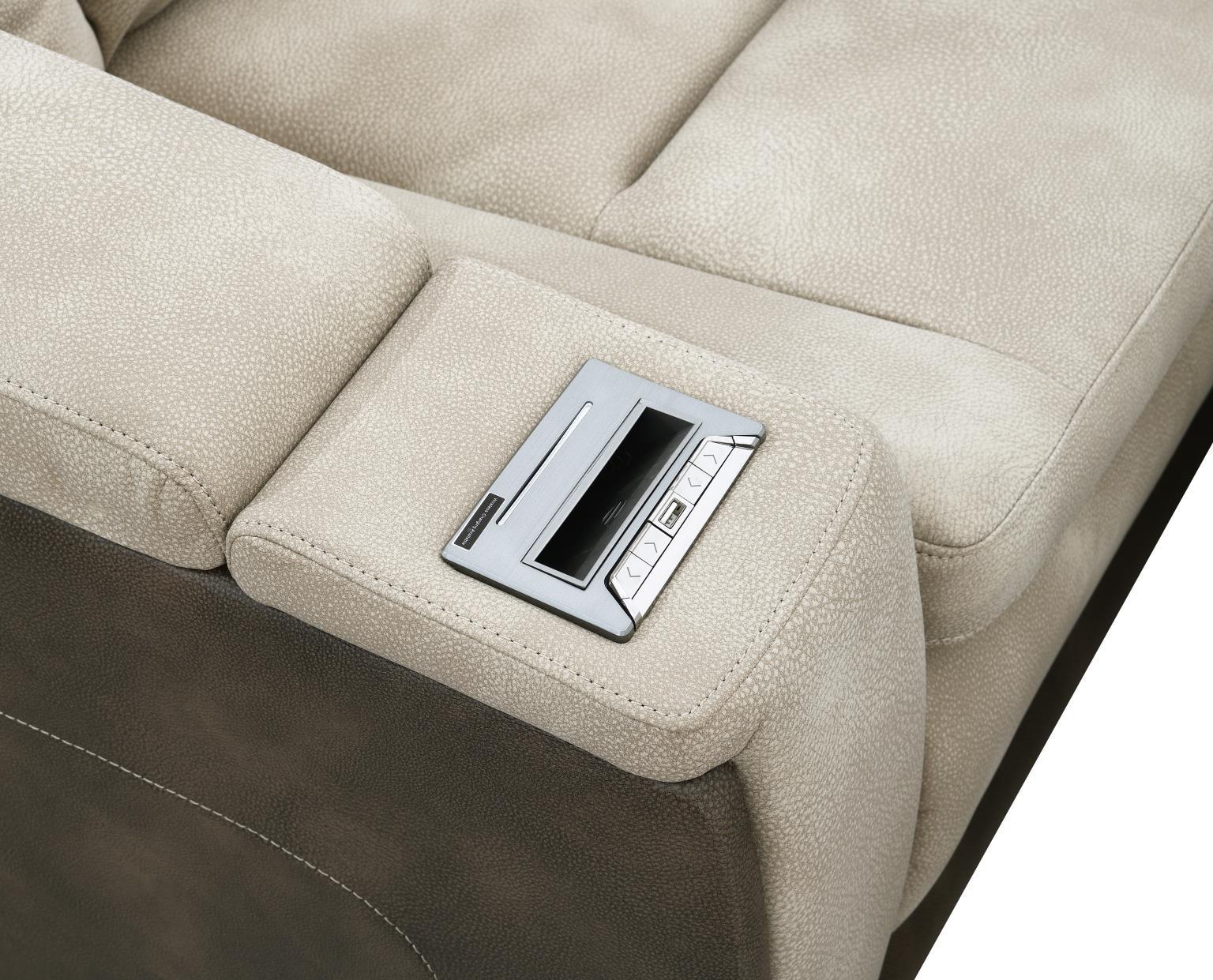 U78 - Power Reclining Chair With Power Headrest, Storage Arms / USB And Wireless Charger - Sand / Brown - Stylish Home Furniture