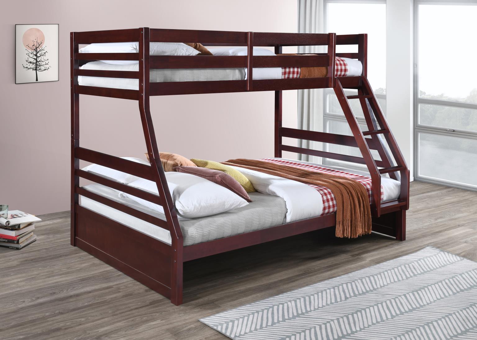 S091 - Twin / Full Bunk Bed - Brown - Stylish Home Furniture