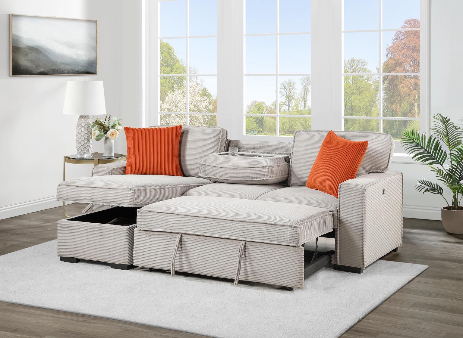 U393 - Sofa Chaise Sectional - Beige - Stylish Home Furniture
