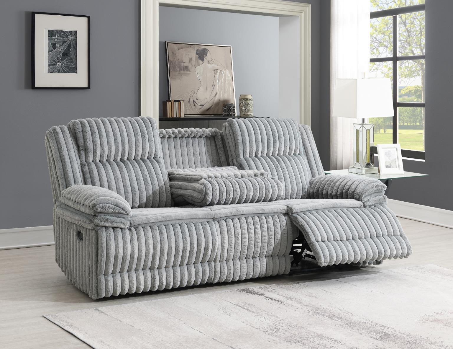 U113 - Corduroy Motion Sofa With Dropdown - Gray - Stylish Home Furniture