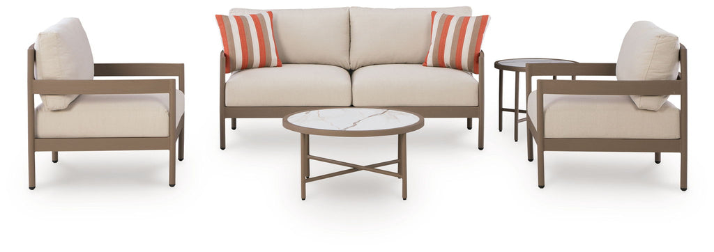Bluff Trail - Loveseat, Lounge Chairs, Tables Set (Set of 5) - Beige - Stylish Home Furniture