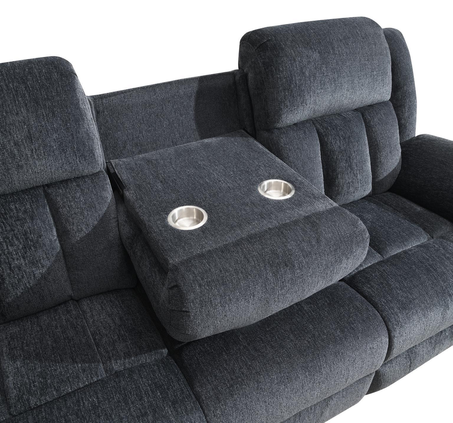 U179 - Motion Sofa With Drop Down Table - Charcoal Gray - Stylish Home Furniture