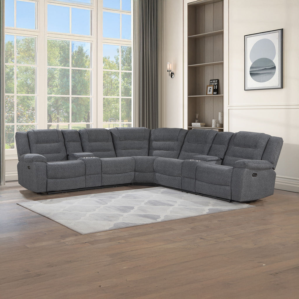 Redondo - Power 3 Piece Ssectional (2 Loveseats & Wedge) - Dark Gray - Stylish Home Furniture