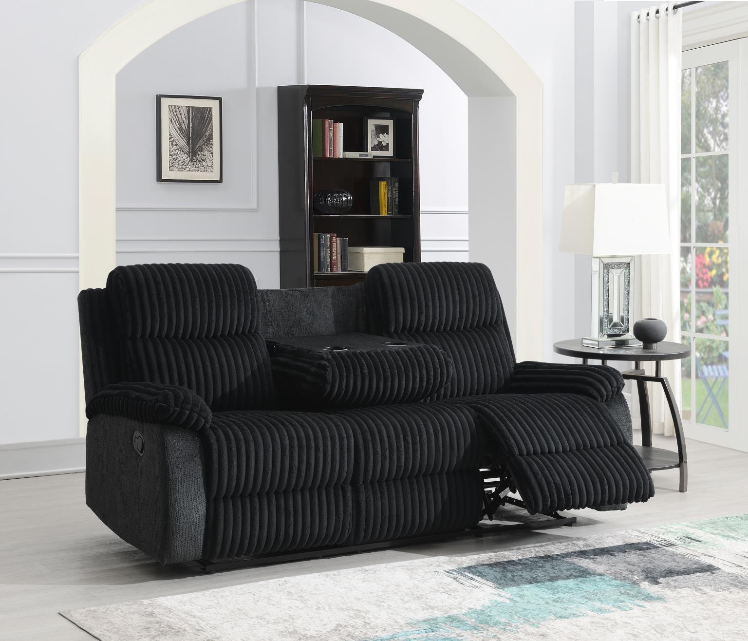 U181 - Corduroy Motion Sofa With Drop Down Table - Black - Stylish Home Furniture