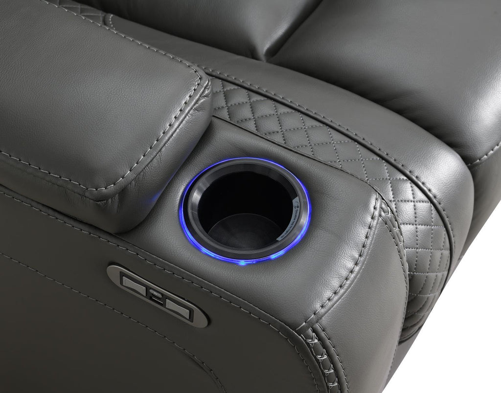 U93 - LED Power Reclining With Power Headrest, And Drop Down Table Sofa - Gray - Stylish Home Furniture