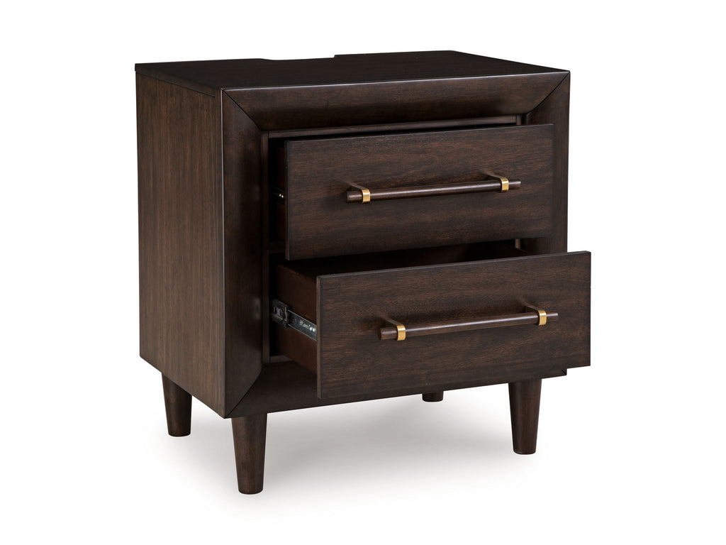 Dantenton - Two Drawer Night Stand - Merlot - Stylish Home Furniture