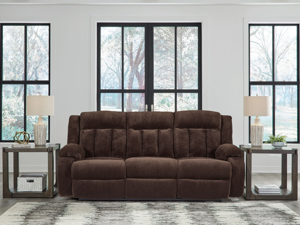 Free Wake - Reclining Power Sofa With Drop Down Table - Chocolate - Stylish Home Furniture