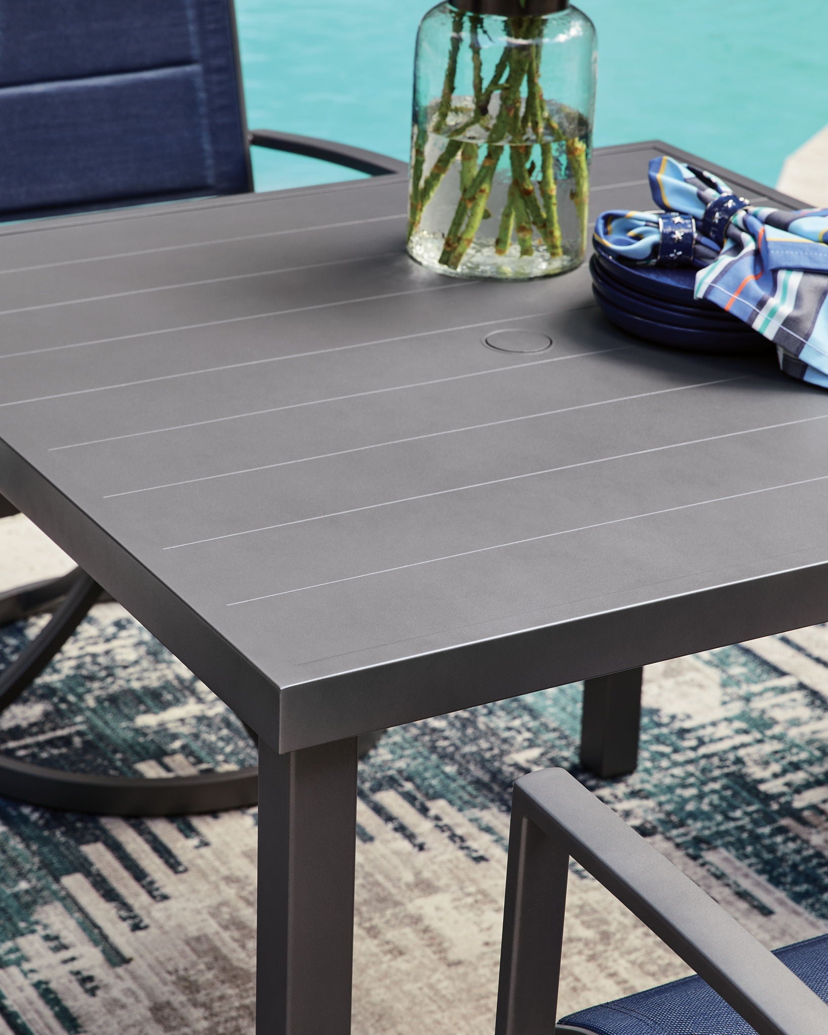 Rocky Creek - Square Dining Table With Umbrella Option - Gray - Stylish Home Furniture
