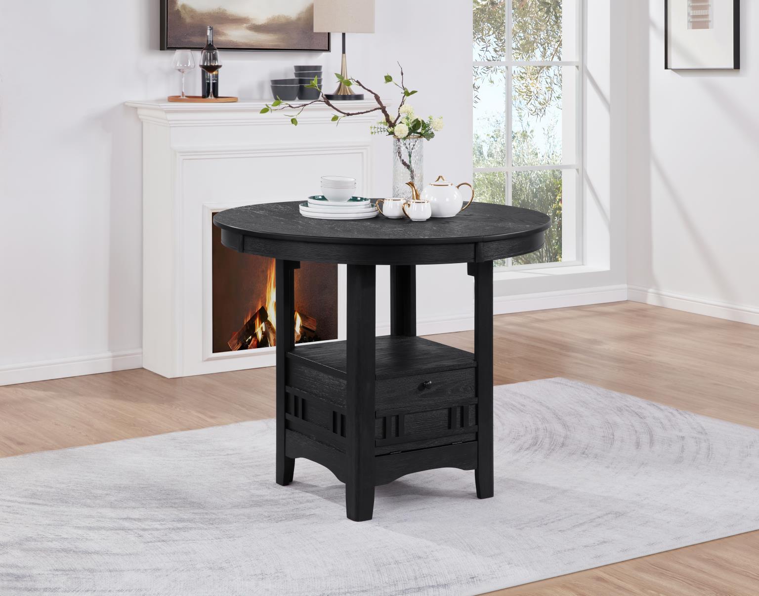 D151 - Counter Height Extension Table Wire Brush - Black - Stylish Home Furniture