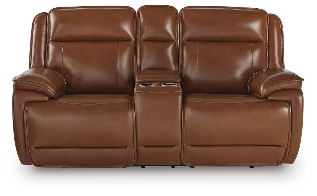 Healy Pier - Power Reclining Loveseat With Console / Adj Headrest - Chocolate - Stylish Home Furniture