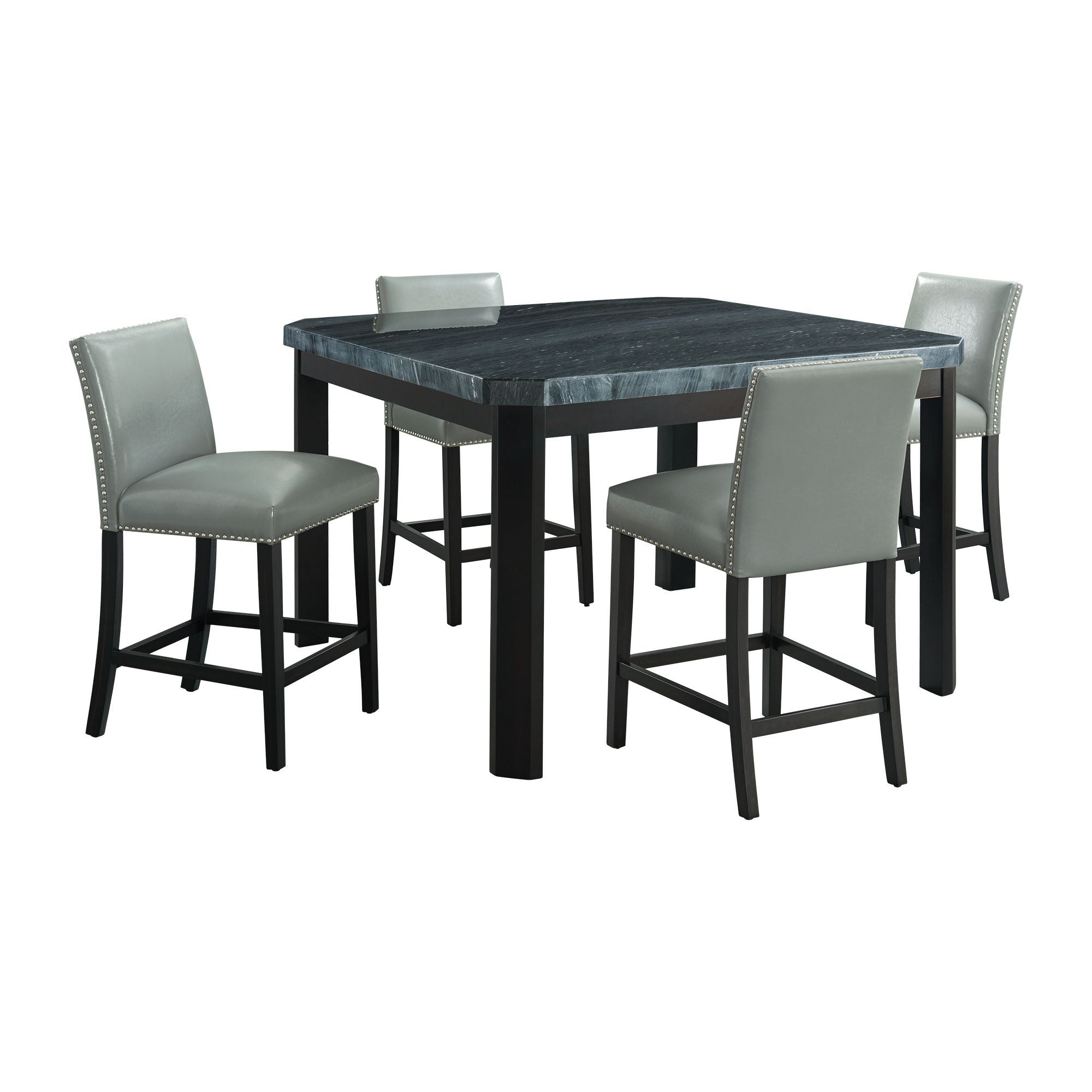 Francesca - Square 5 Piece Counter Height Dining Set, Table & Four PU Chairs - Gray / Marble - Stylish Home Furniture
