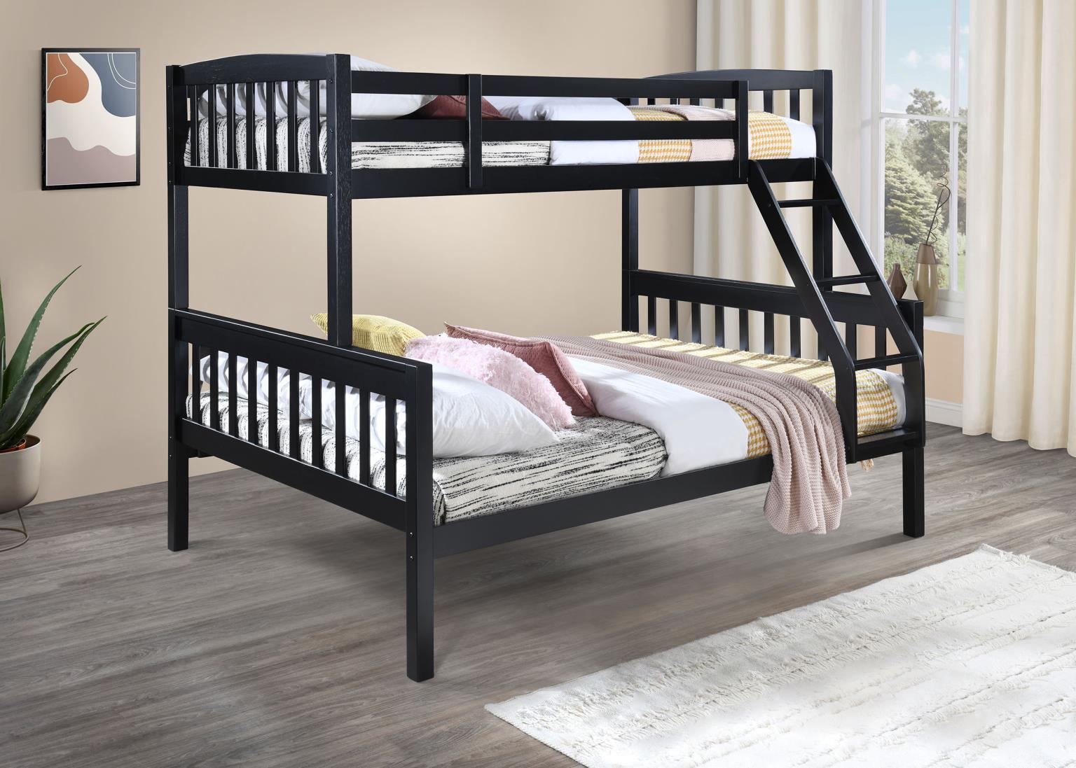 S095 - Twin / Full Bunk Bed - Black - Stylish Home Furniture