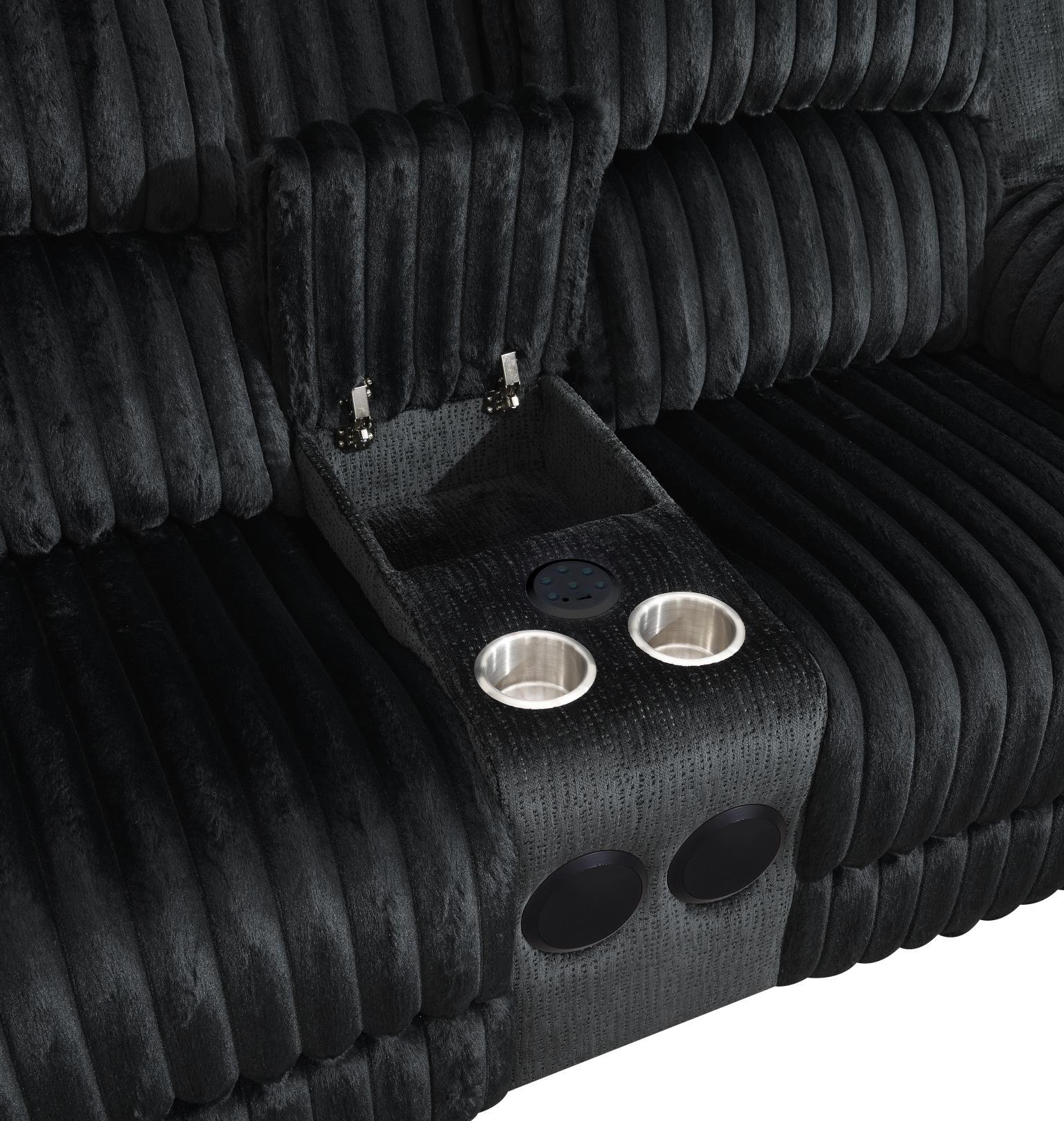 U161 - Corduroy Power LED Reclining Loveseat With Bluetooth Speaker - Black - Stylish Home Furniture