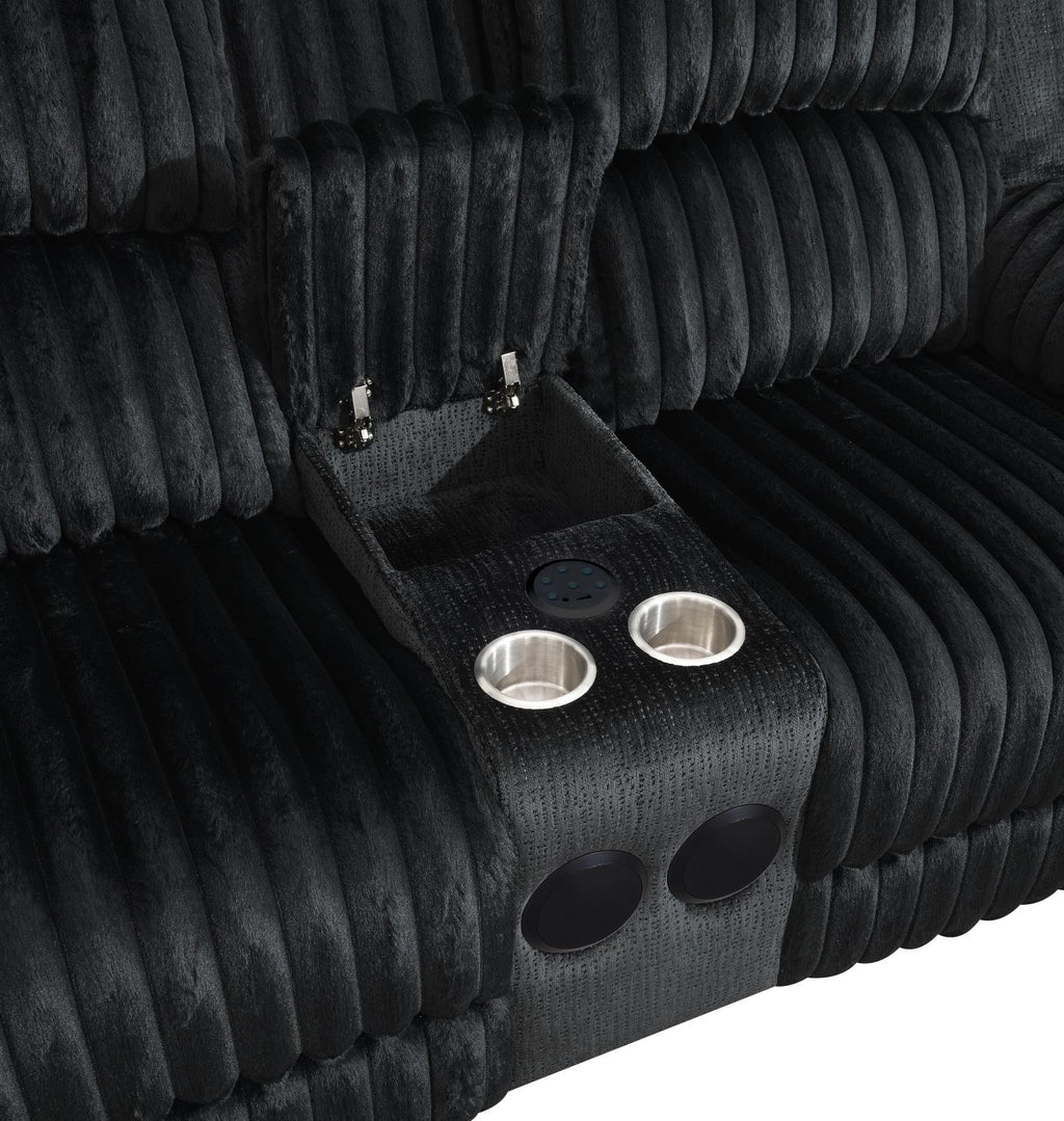 U161 - Corduroy Power LED Reclining Chair - Black - Stylish Home Furniture