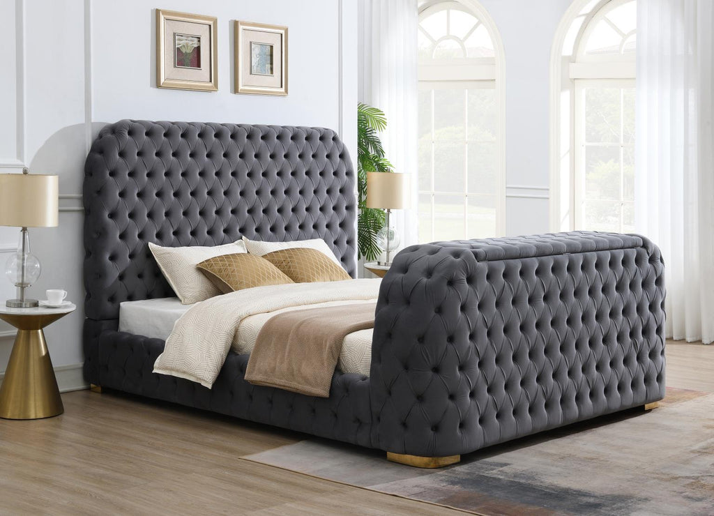 B541 - Velvet Bed With Fireplace, TV Mount & Bluetooth Speaker & USB - Stylish Home Furniture