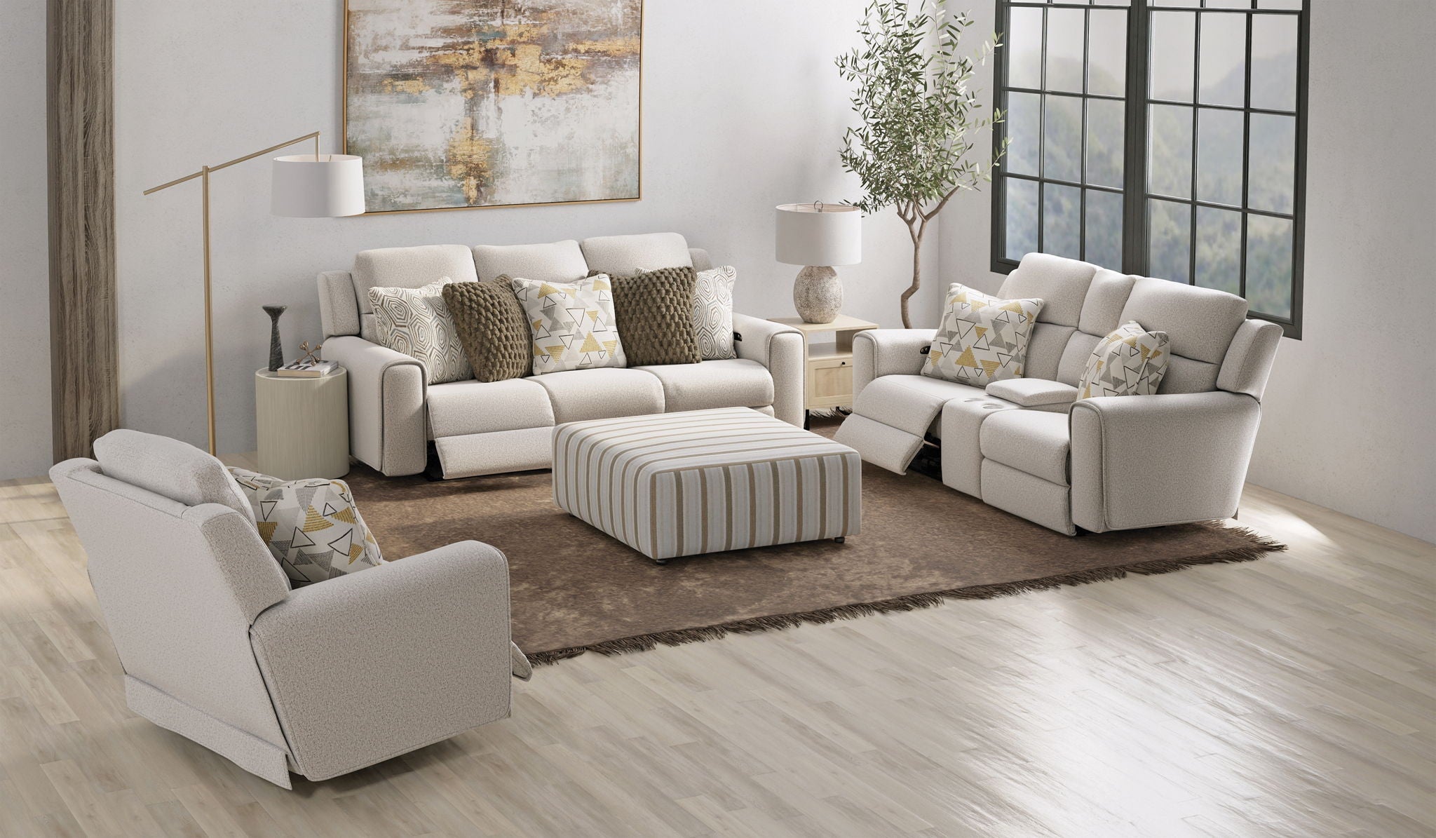 Micah - Power Headrest Power Deep Seat Reclining Console Loveseat - Oatmeal - Stylish Home Furniture