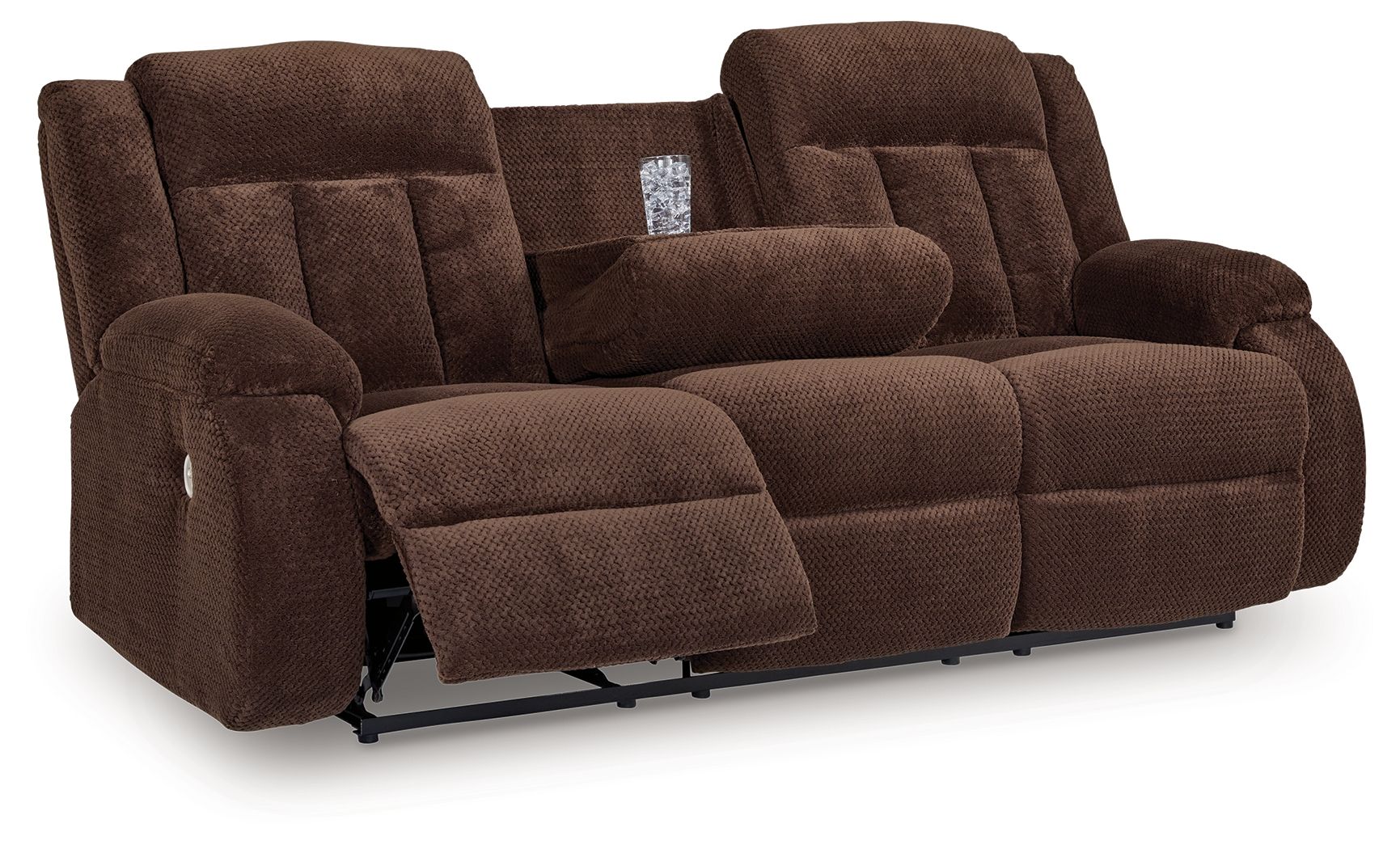 Free Wake - Reclining Power Sofa With Drop Down Table - Chocolate - Stylish Home Furniture