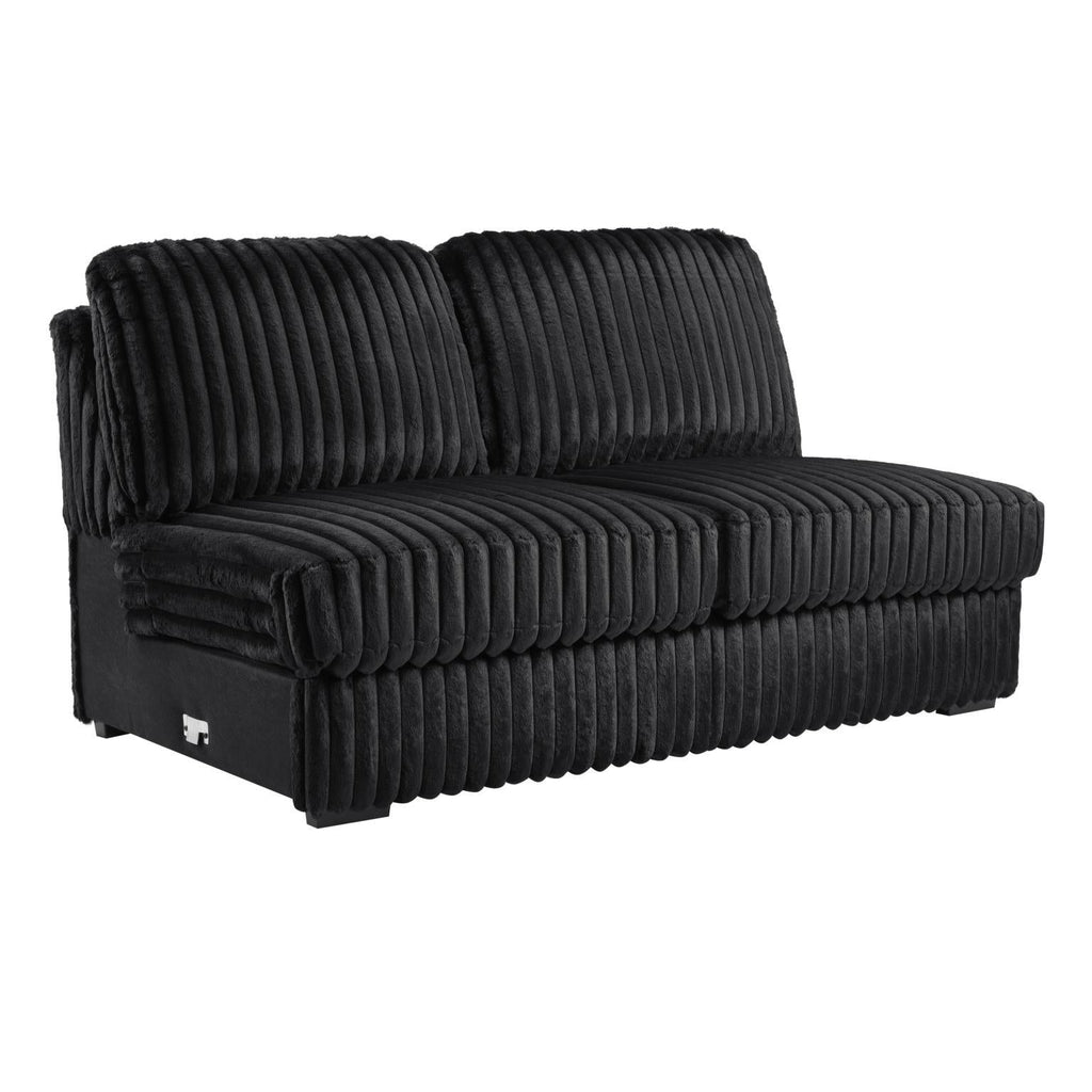 U259 - Corduroy Power Reclining 4 Piece Sectional With 2 Wireless Charger - Black - Stylish Home Furniture